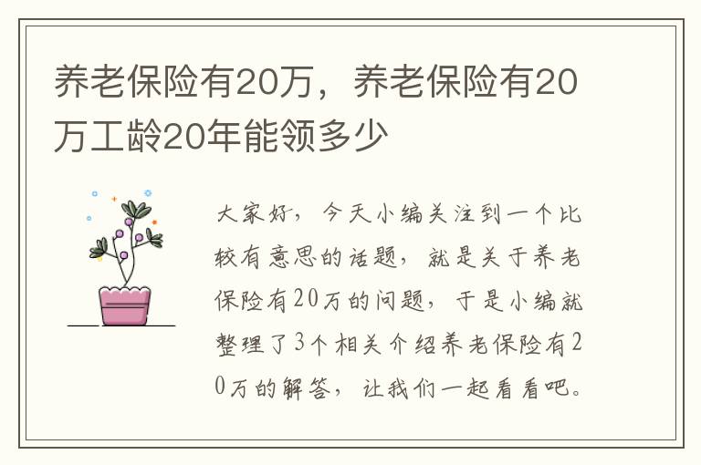 养老保险有20万，养老保险有20万工龄20年能领多少