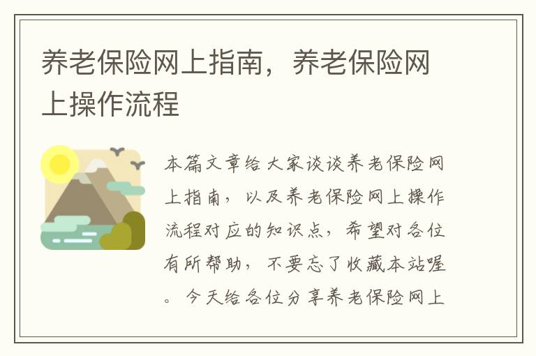 养老保险网上指南，养老保险网上操作流程