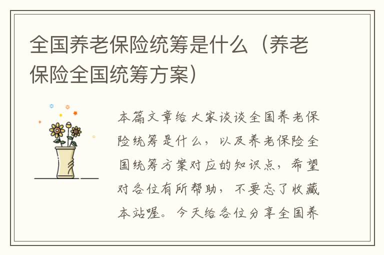 全国养老保险统筹是什么（养老保险全国统筹方案）