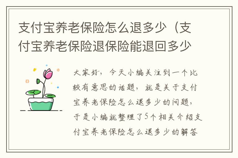 支付宝养老保险怎么退多少（支付宝养老保险退保险能退回多少钱）